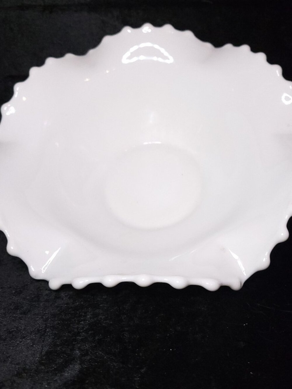 Vintage Ruffled White Milk Glass Hobnail Fruit Bowl